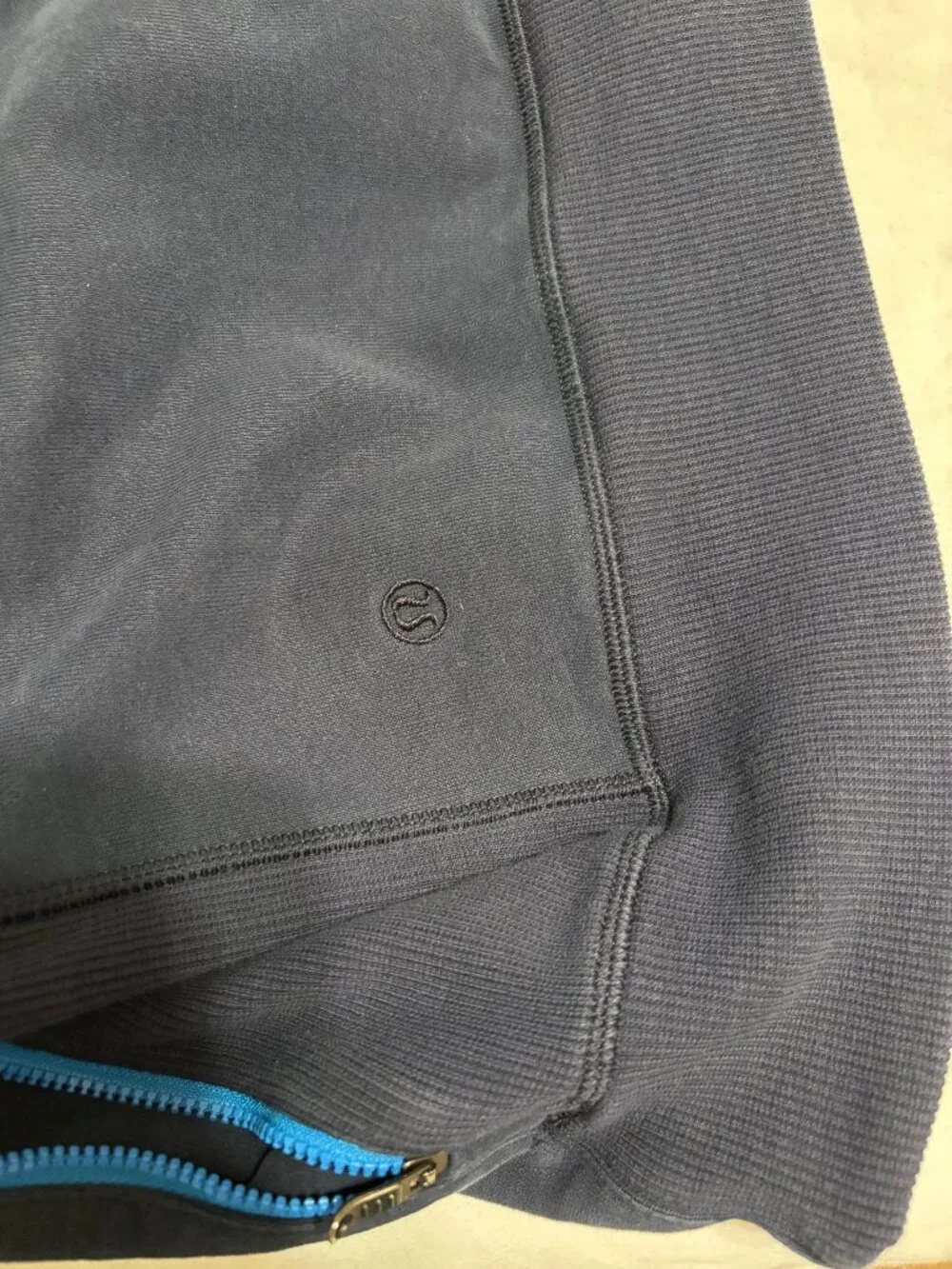 Lululemon Men's Full Zip Hoodie - Navy Blue with Blue Zipper - Size L